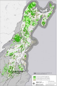This map shows the entire Northeast lands analyzed in the Nature Conservancy's report. The green spaces correspond to estimated levels of biodiversity in resilient sites.  Map created by the Nature Conservancy.